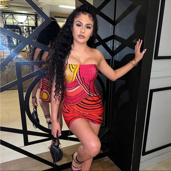 Fashion Nova Dresses & Skirts - Red Printed Tube Bodycon Mini Dress